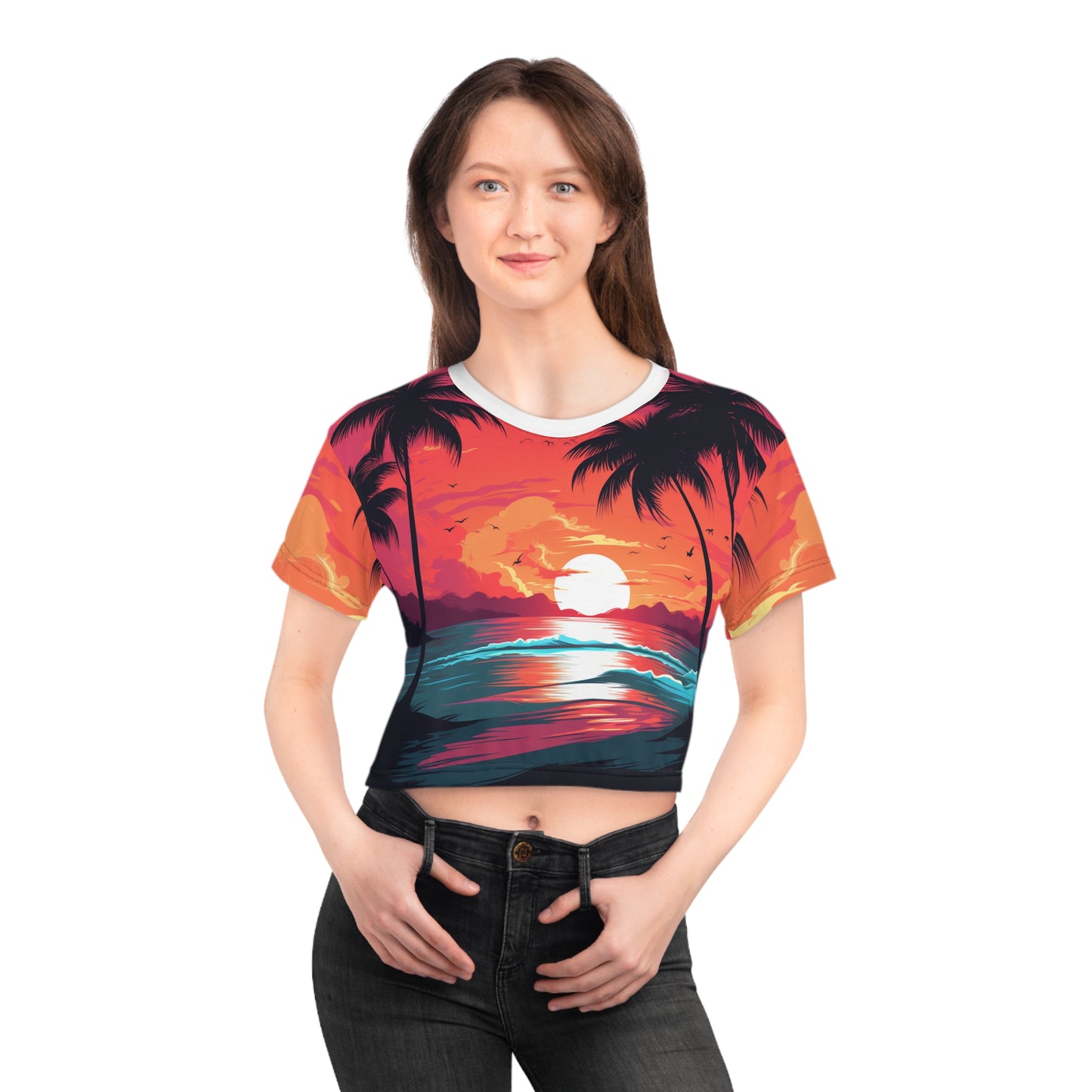 Tropical Sunset Vibes Crop Tee v1
